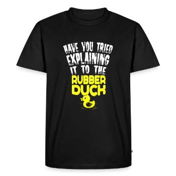 Développeur de programmeur informatique Humour Caoutchouc Canard - T-shirt Premium bio Homme - noir - Devant - Nico (187cm)