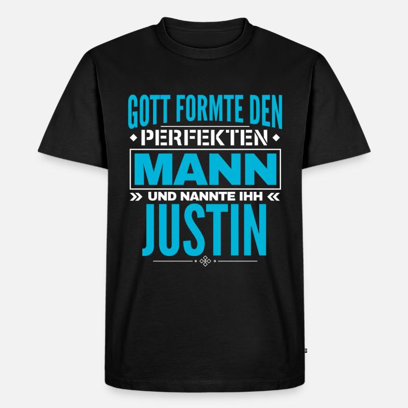 Justin Name Design - Männer Premium Bio T-Shirt - Schwarz