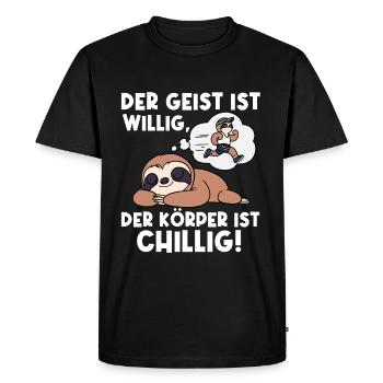The mind is willing, the body is chill - Men's Premium Organic T-Shirt - black - Front - Nico (187cm)