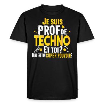 Techno Prof Professeur Métier Collège Lycée - T-shirt Premium bio Homme - noir - Devant - Nico (187cm)
