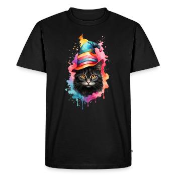 Le chat en sorcière - T-shirt Premium bio Homme - noir - Devant - Nico (187cm)