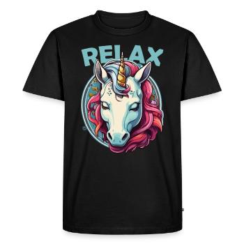 Relax Sleeping Unicorn Illustration Motif - Men's Premium Organic T-Shirt - black - Front - Nico (187cm)