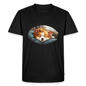 Corgi endormi sur un oreiller - T-shirt Premium bio Homme - noir - Devant - Nico (187cm)