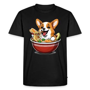 Corgi se baigne dans un bol de ramen - T-shirt Premium bio Homme - noir - Devant - Nico (187cm)