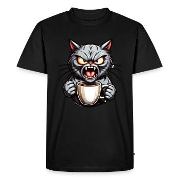 Chat gris avec du café - T-shirt Premium bio Homme - noir - Devant - Nico (187cm)