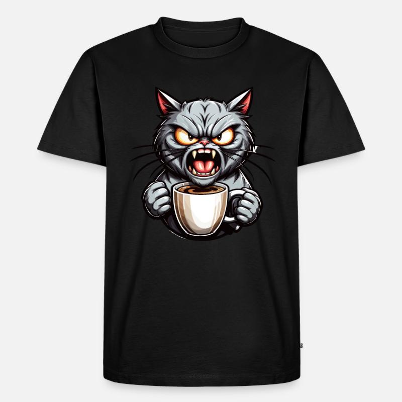 Graue Katze mit Kaffee - Männer Premium Bio T-Shirt - Schwarz