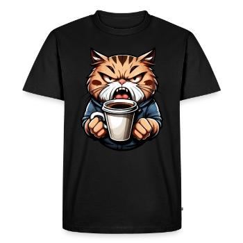 Chat en colère avec du café - T-shirt Premium bio Homme - noir - Devant - Nico (187cm)