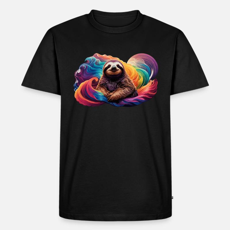 Faultier mit Regenbogen Hintergrund - Männer Premium Bio T-Shirt - Schwarz