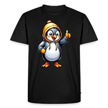 Pinguin zeigt Daumen hoch - Männer Premium Bio T-Shirt - Schwarz - Vorne - Nico (187cm)