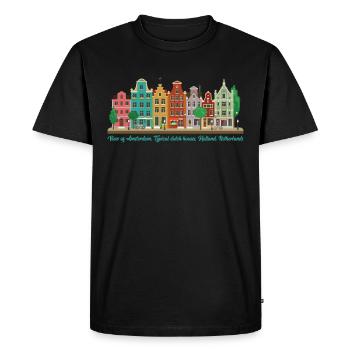 Vue d’Amsterdam, maisons hollandaises typiques, Hollande - T-shirt Premium bio Homme - noir - Devant - Nico (187cm)