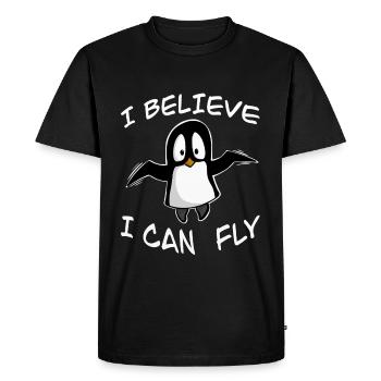 Lustiger Penguin, I believe I can fly, Shirt Comic - Men's Premium Organic T-Shirt - black - Front - Nico (187cm)