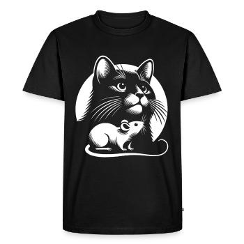 Le chat et la souris dans l’amitié, la paix et l’amour - T-shirt Premium bio Homme - noir - Devant - Nico (187cm)