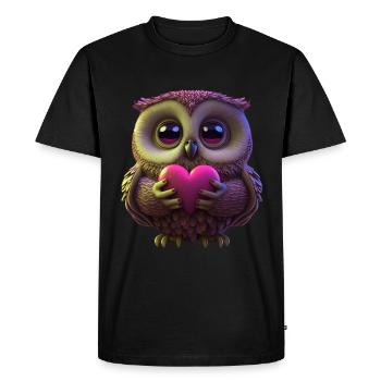 niedliche pinke Eule mit Herz - Männer Premium Bio T-Shirt - Schwarz - Vorne - Nico (187cm)