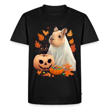 Idée cadeau d’Halloween Capybara Chat Fantôme - T-shirt Premium bio Homme - noir - Devant - Nico (187cm)