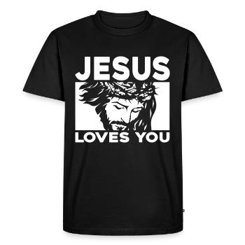 Jésus vous aime - T-shirt Premium bio Homme - noir - Devant - Nico (187cm)