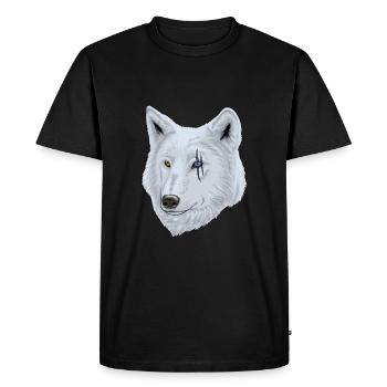 Loup blanc avec une cicatrice sur l'oeil pour les amoureux des animaux - T-shirt Premium bio Homme - noir - Devant - Nico (187cm)