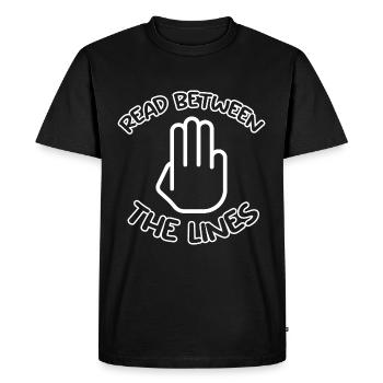 LIRE ENTRE LES LIGNES - T-shirt Premium bio Homme - noir - Devant - Nico (187cm)