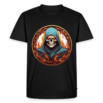 Grim Reaper with cowl in fire circle - Men's Premium Organic T-Shirt - black - Front - Nico (187cm)