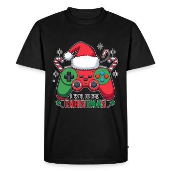 Passez au niveau supérieur pour le thème Noël Gamer - T-shirt Premium bio Homme - noir - Devant - Nico (187cm)