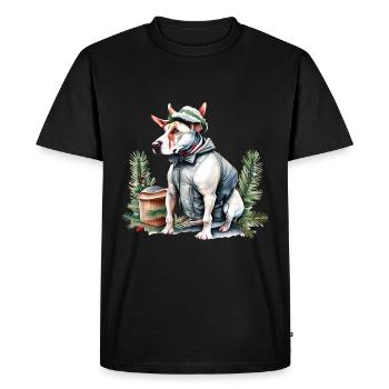 English Bull Terrier in a Santa Claus Hat - Men's Premium Organic T-Shirt - black - Front - Nico (187cm)