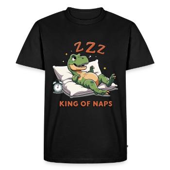 Roi des siestes T-Rex Dessin animé - T-shirt Premium bio Homme - noir - Devant - Nico (187cm)
