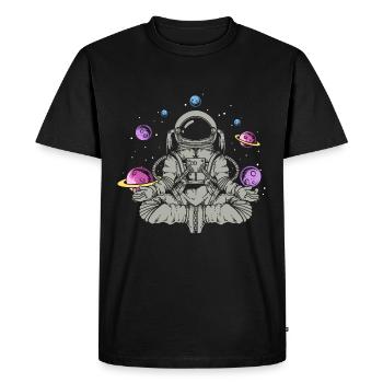 Yoga astronaute Planètes spatiales - T-shirt Premium bio Homme - noir - Devant - Nico (187cm)