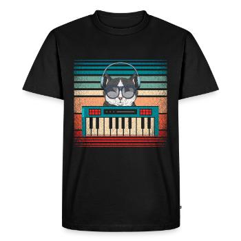 Synthétiseur keyboard producteur de musique chat - T-shirt Premium bio Homme - noir - Devant - Nico (187cm)