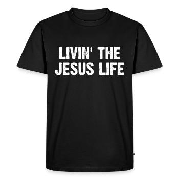 Livin The Jesus Life, Jesus Christ - Men's Premium Organic T-Shirt - black - Front - Nico (187cm)