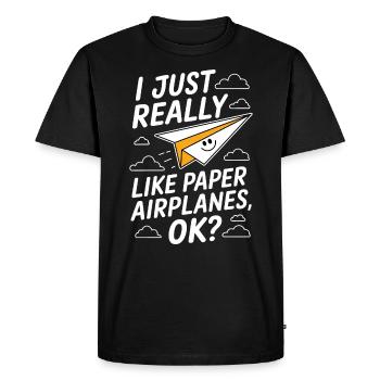 Avion en papier disant blague Avion en papier cadeau - T-shirt Premium bio Homme - noir - Devant - Nico (187cm)