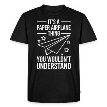 Avion en papier disant blague Avion en papier cadeau - T-shirt Premium bio Homme - noir - Devant - Nico (187cm)