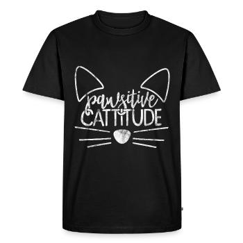 Pawsitive Cattitude - Drôles de dictons de chat - T-shirt Premium bio Homme - noir - Devant - Nico (187cm)