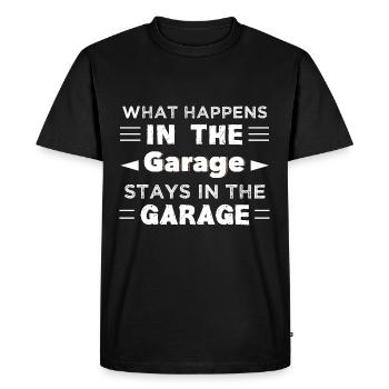 Ce qui se passe dans le garage reste dans le garage - T-shirt Premium bio Homme - noir - Devant - Nico (187cm)