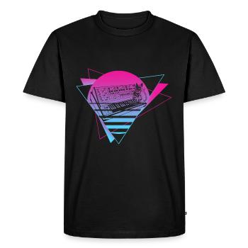 Modular Synthesizer Analog Vaporwave Techno Cat - Men's Premium Organic T-Shirt - black - Front - Nico (187cm)