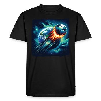 Le football à boule de feu tire dans l’espace - T-shirt Premium bio Homme - noir - Devant - Nico (187cm)