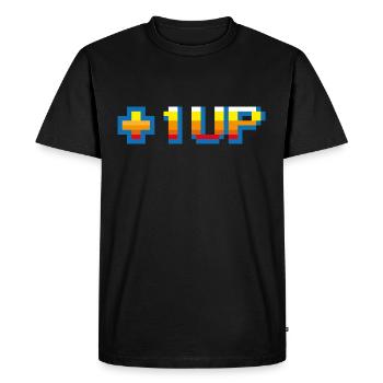 1 UP Arcade - Men's Premium Organic T-Shirt - black - Front - Nico (187cm)