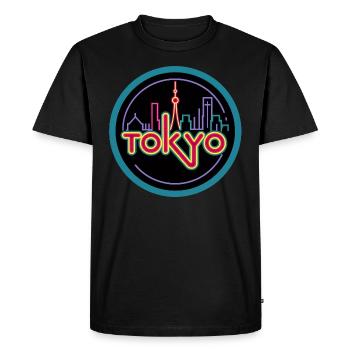 Tokyo Skyline Synthwave 1980's Retro Colourful - Men's Premium Organic T-Shirt - black - Front - Nico (187cm)