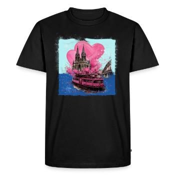 Cathédrale de Cologne,Cathédrale,Cologne,Coeurs,Peinture,Pastel - T-shirt Premium bio Homme - noir - Devant - Nico (187cm)