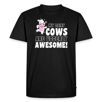 Éleveur de vaches laitières Mes vaches laitières sont pissées - T-shirt Premium bio Homme - noir - Devant - Nico (187cm)