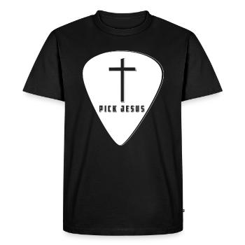 Cadeaux guitares Plektrum guitare e-shirt Jésus - T-shirt Premium bio Homme - noir - Devant - Nico (187cm)