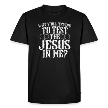 Jesus - Men's Premium Organic T-Shirt - black - Front - Nico (187cm)