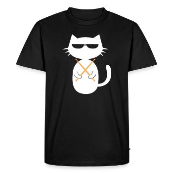 Drums Cat Drummer Pet Drummer - T-shirt Premium bio Homme - noir - Devant - Nico (187cm)