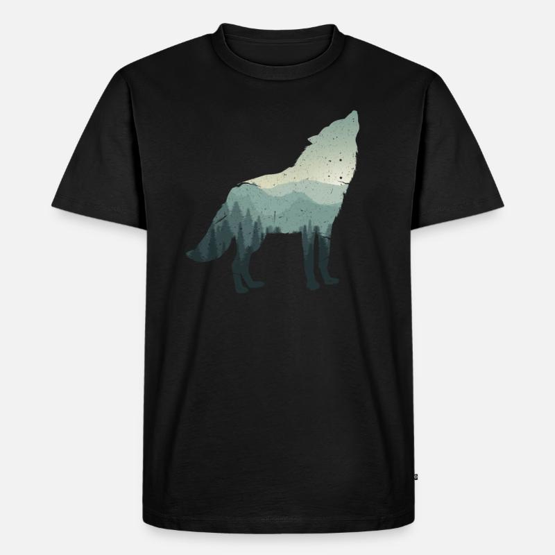 Wolf - Männer Premium Bio T-Shirt - Schwarz