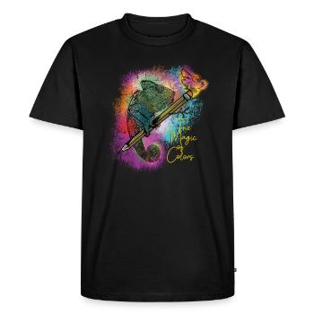 Caméléon et papillon - la magie des couleurs - T-shirt Premium bio Homme - noir - Devant - Nico (187cm)