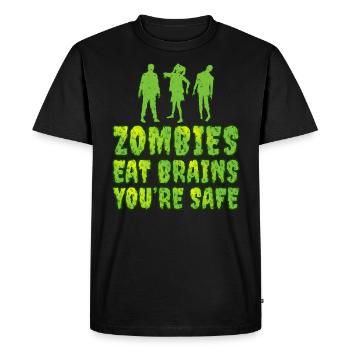 Humour de zombies Les zombies mangent des cerveaux, vous êtes en sécurité - T-shirt Premium bio Homme - noir - Devant - Nico (187cm)