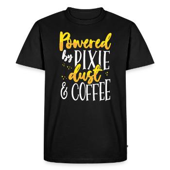 Coffee Lover Gift Powered by Pixie Dust and Coffee - Men's Premium Organic T-Shirt - black - Front - Nico (187cm)