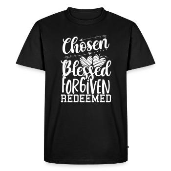 Christian Gift Chosen Blessed Forgiven Redeemed - Men's Premium Organic T-Shirt - black - Front - Nico (187cm)