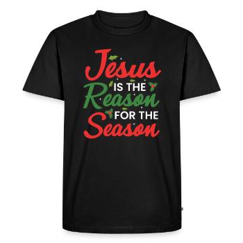 Jésus est la raison de la saison - T-shirt Premium bio Homme - noir - Devant - Nico (187cm)