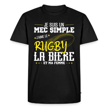 Je suis un Mec simple j'aime rugby et la bière - T-shirt Premium bio Homme - noir - Devant - Nico (187cm)