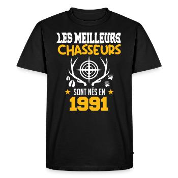 Chasseur | Anniversaire chasseur 1991 - T-shirt Premium bio Homme - noir - Devant - Nico (187cm)