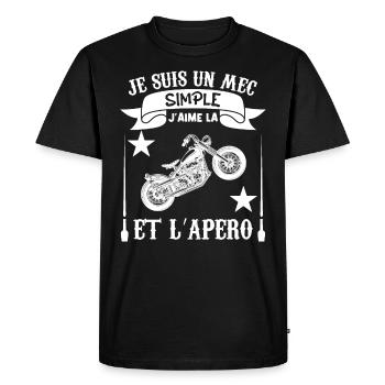 Je suis Un mec Simple j aime la moto et l apéro - T-shirt Premium bio Homme - noir - Devant - Nico (187cm)